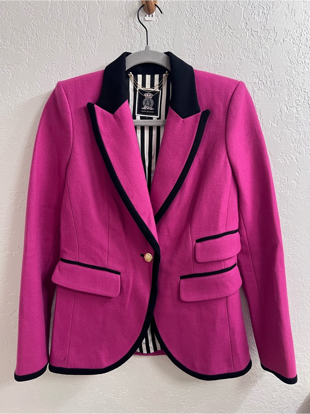 Juicy Couture Hot Pink Wool Blazer with Black Trim
